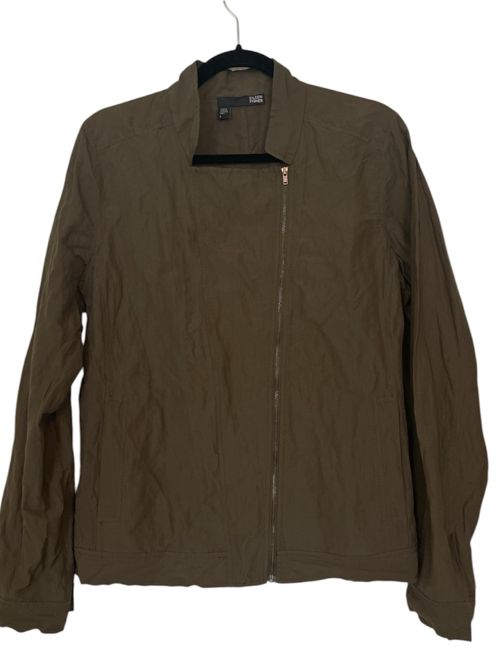 Eileen Fisher Olive Green Asymmetric Zip Jacket Size Large